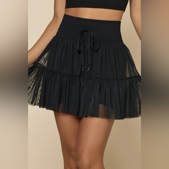 POPFLEX Pants - XL popflex Pirouette Skort black built in shorts silky mesh tiered skirt pockets